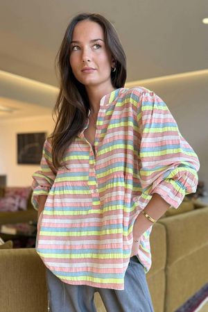 Hallie Stripe Cotton Smock Blouse F /16=